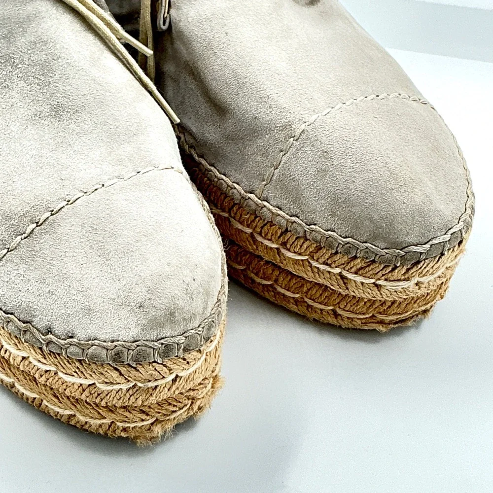 Prada Size 39 US 8 Espadrille Platform Chukka Ankle Boot Taupe Gray Suede